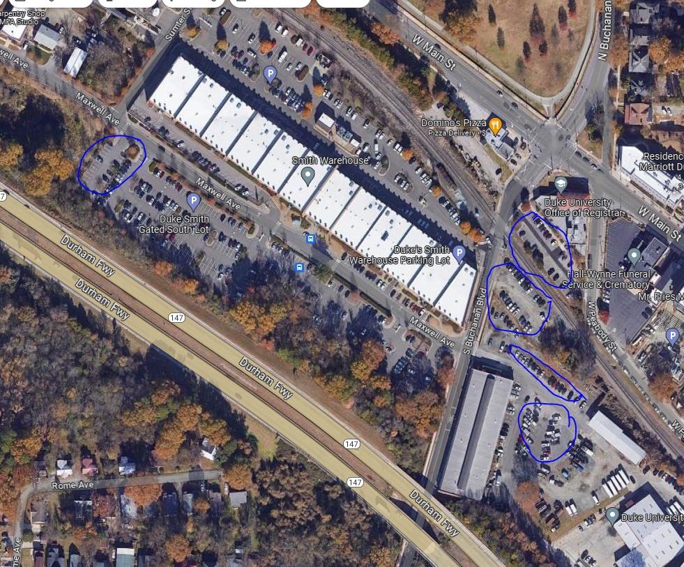 parking lot map of Smith Warehouse at Duke University